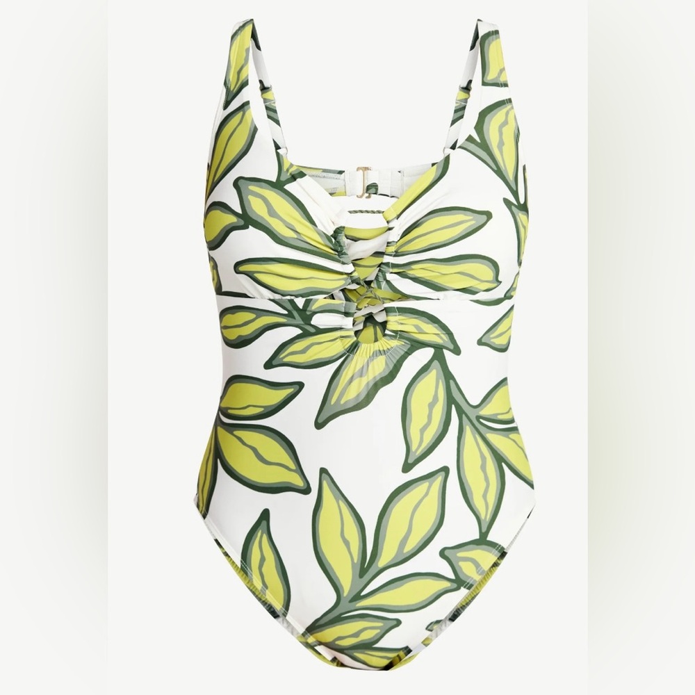 Time and Tru XL One Piece Swimsuit Feeling Vine Leaf Print Cutout High Leg NWT